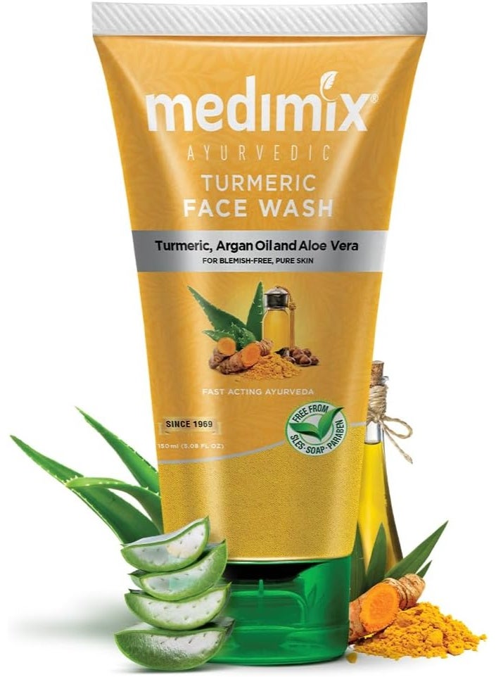Medimix Turmeric Face Wash - For Blemish-Free & Pure Skin - With Turmeric, Argan Oil & Aloe Vera - Fast Acting Ayurveda - 150 ml - Image 1